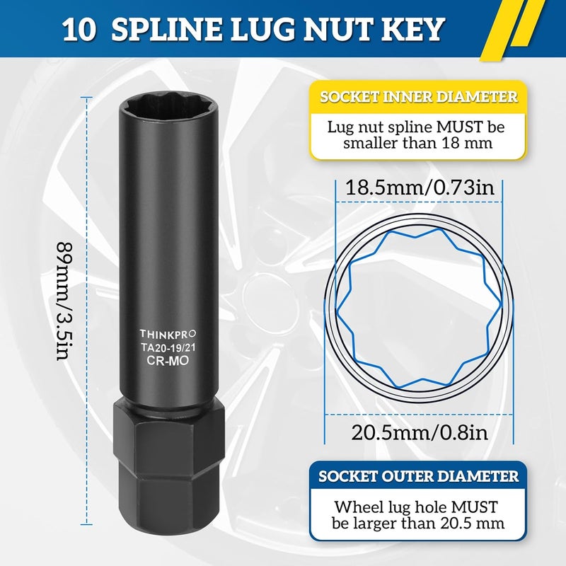 Thinkpro 10 Spline Lug Nut Key, TA20-19/21 Lug Nut Socket Compatible with Bimecc 10-Spline Lug Nuts and Bolts,Wheel Lock Remover with19MM and 21MM Hex Drive, CR-MO - Image 4